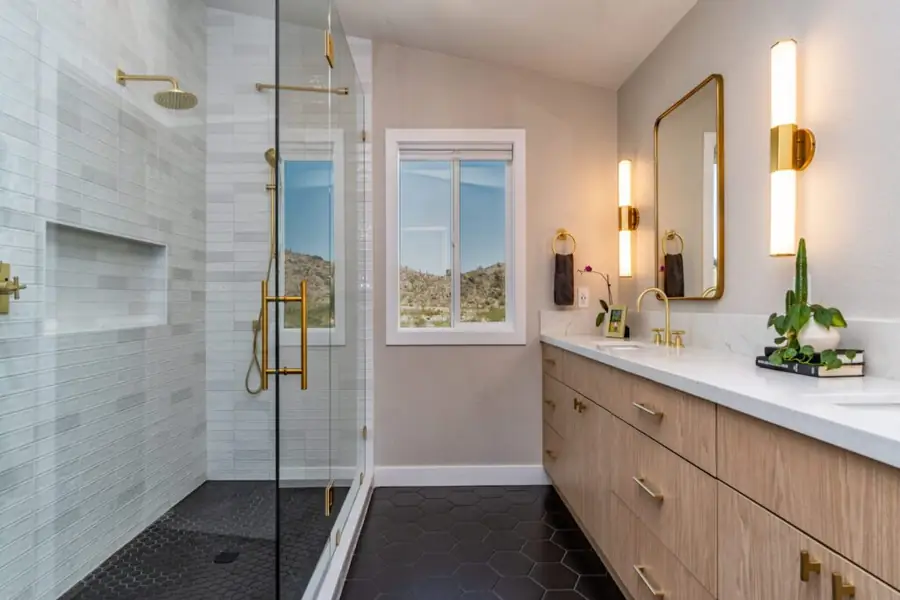 Finished primary bath with walk-in shower